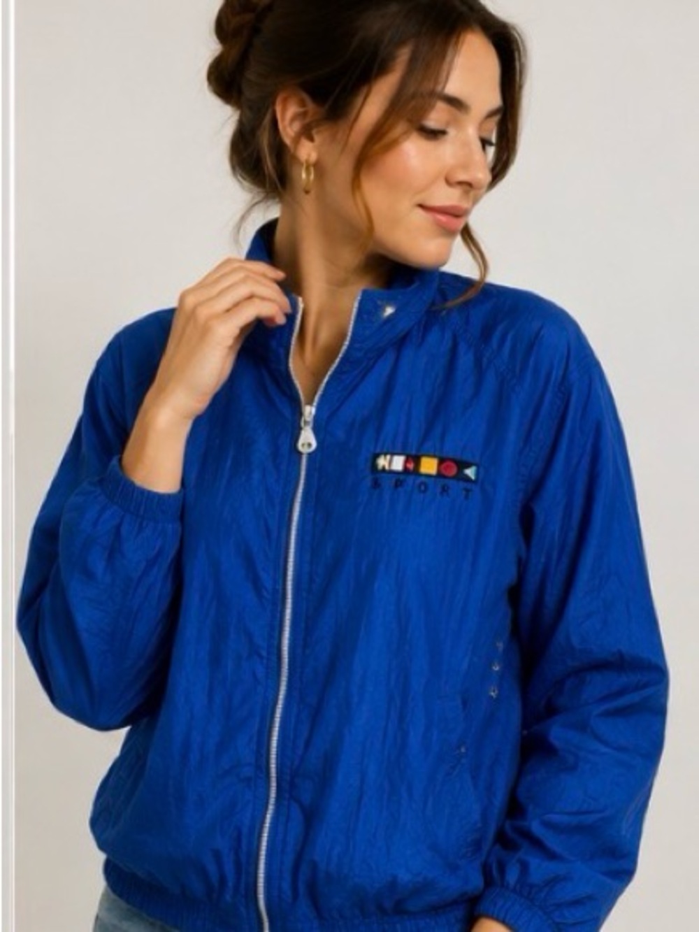 Vintage Catalina Women’s Windbreaker Jacket M Blue 100% Nylon Hong Kong Retro